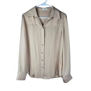 LAgence Beige 100% Silk Blouse Size 2 Long Sleeve Capsule Career Yoke Seam‎